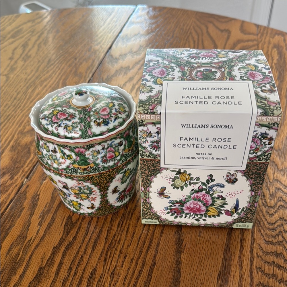 NWT W & S "Famille Rose" Soy Blended Candle in Reusable Ceramic Lidded Jar.